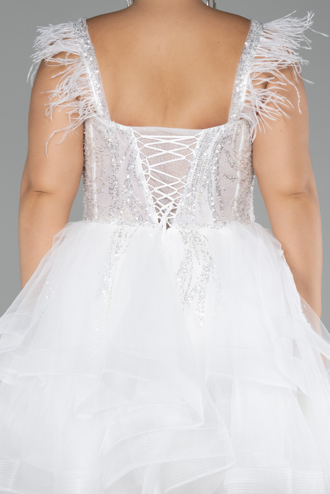 Ekru Üstü İşlemeli Balen Korse Kısa Büyük Beden Abiye ABK2087 - Görsel 4