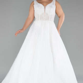 Ekru Askılı A Kesim Uzun Büyük Beden Gelinlik ABG017