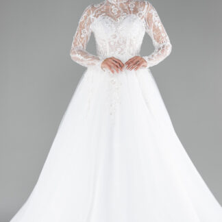 Ekru Güpürlü Uzun Kol Büyük Beden Helen Gelinlik ABG120