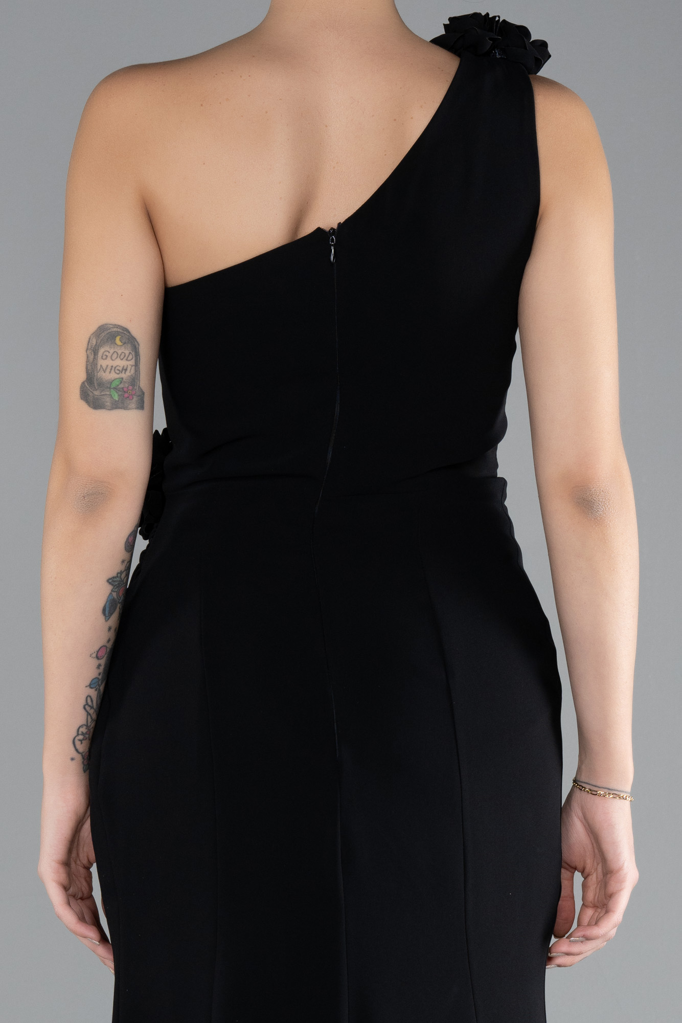 Siyah Tek Omuz Bacak Dekolteli Uzun Abiye ABU4381 - Görsel 4