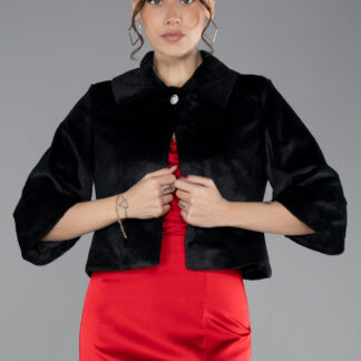 Siyah Kapri Kol Kürk Görünümlü Abiye Ceket AB5097