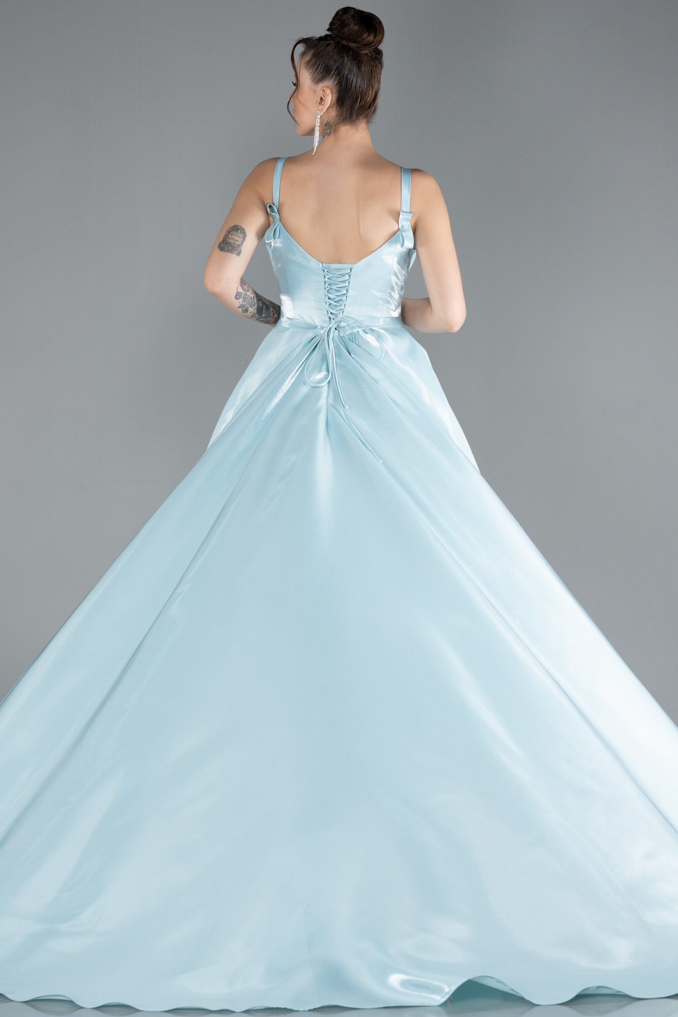 Mint Askılı Uzun Saten Özel Tasarım Abiye ABU4448 - Görsel 2