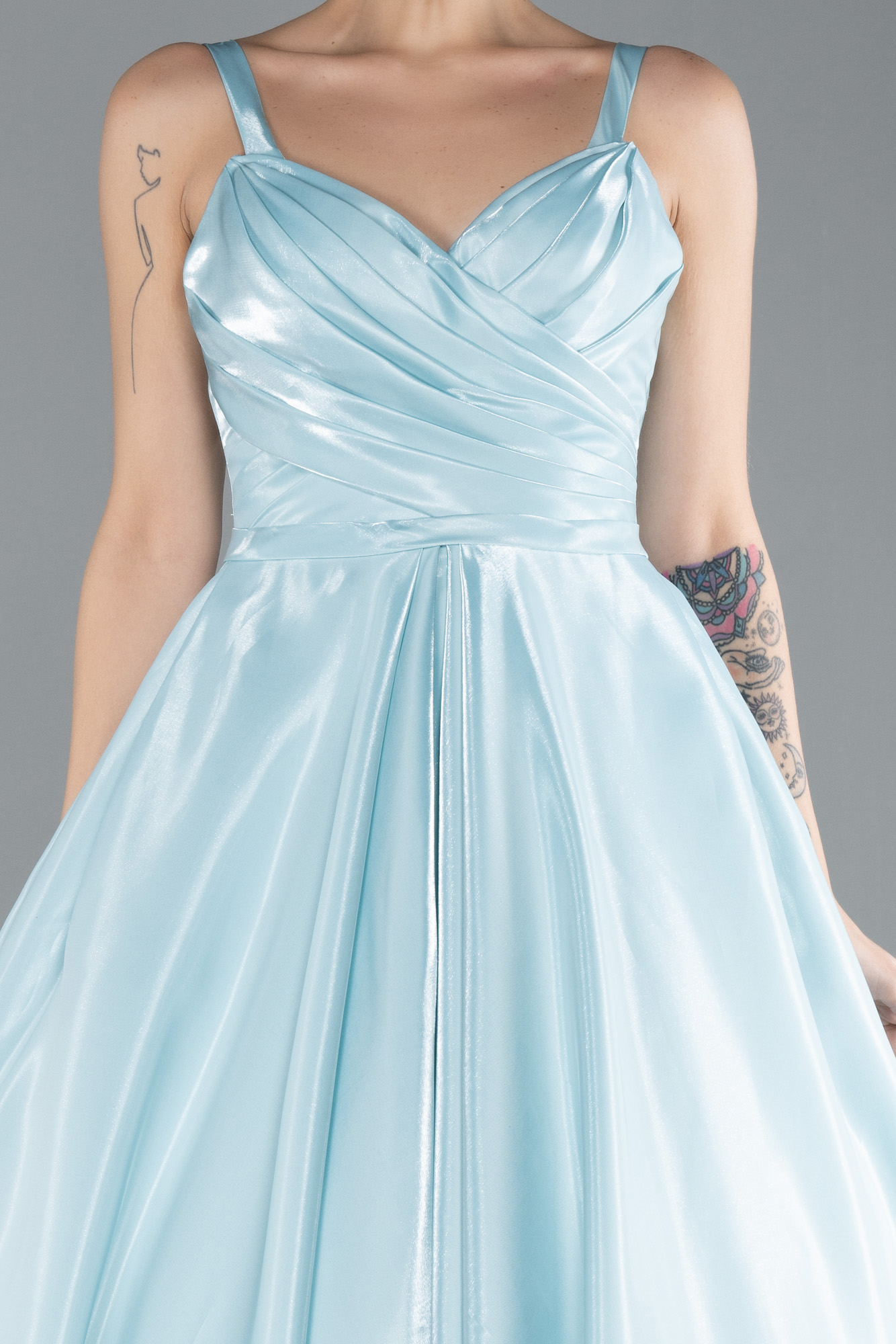 Mint Askılı Uzun Saten Özel Tasarım Abiye ABU4448 - Görsel 3