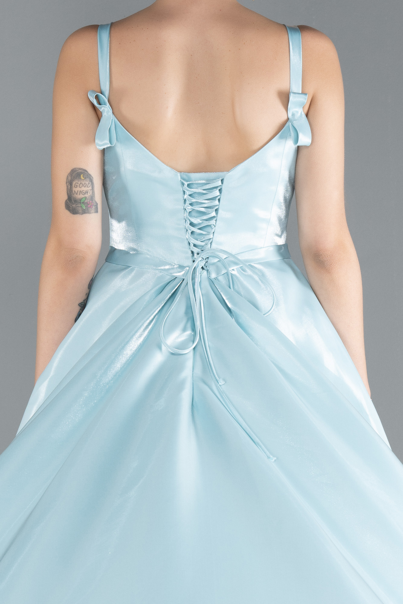 Mint Askılı Uzun Saten Özel Tasarım Abiye ABU4448 - Görsel 4