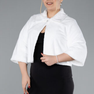 Beyaz Kapri Kol Kürk Görünümlü Büyük Beden Abiye Ceket ABB5097