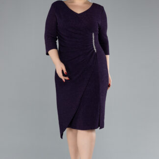 Koyu Mor Kapri Kol Midi Büyük Beden Davet Elbisesi ABK1950