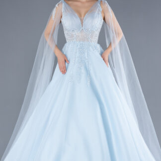 Mavi Pelerin Kol Taşlı Uzun Prenses Model Nişanlık ABU4432