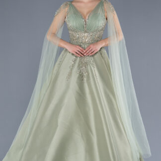 Mint Pelerin Kol Taşlı Uzun Prenses Model Nişanlık ABU4432