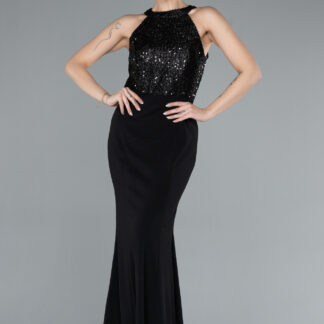 Siyah Payetli Kolsuz Balık Abiye ABU608