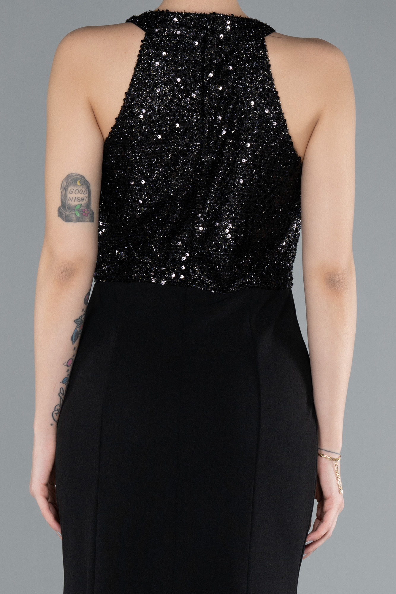 Siyah Payetli Kolsuz Balık Abiye ABU608 - Görsel 4