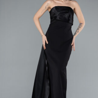 Siyah Straplez Kuyruklu Uzun Abiye Elbise ABU4690