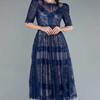 Parlement Kısa Kol Midi Davet Elbisesi ABK1388