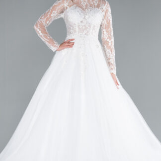 Ekru Güpürlü Uzun Kol Helen Gelinlik ABG119