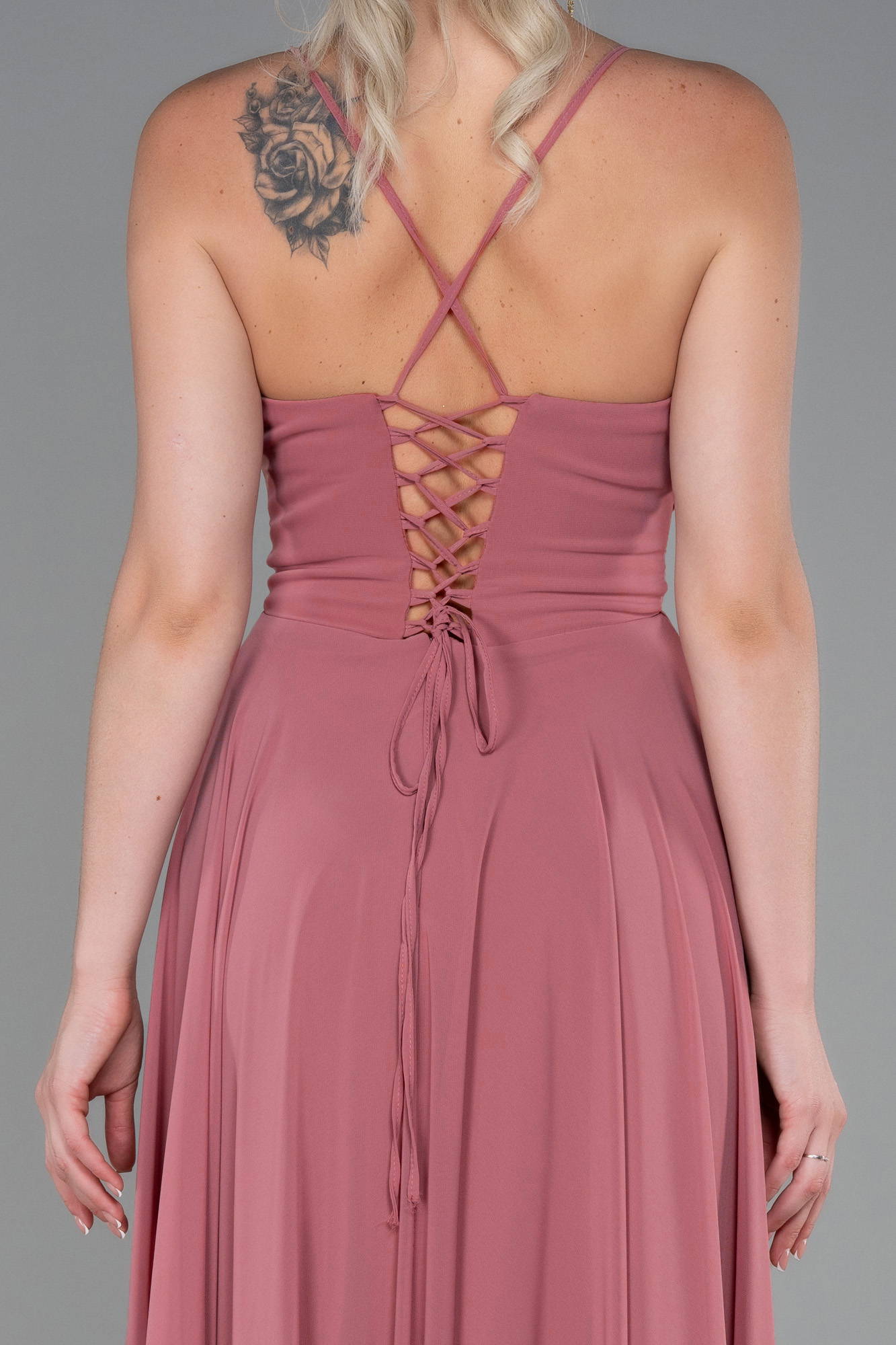 Soğan Kabuğu Bacak Ve Sırt Dekolteli Şifon Abiye ABU1305 - Görsel 4