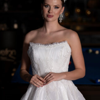 Ekru İşlemeli Straplez Yaka Uzun Prenses Gelinlik ABG093