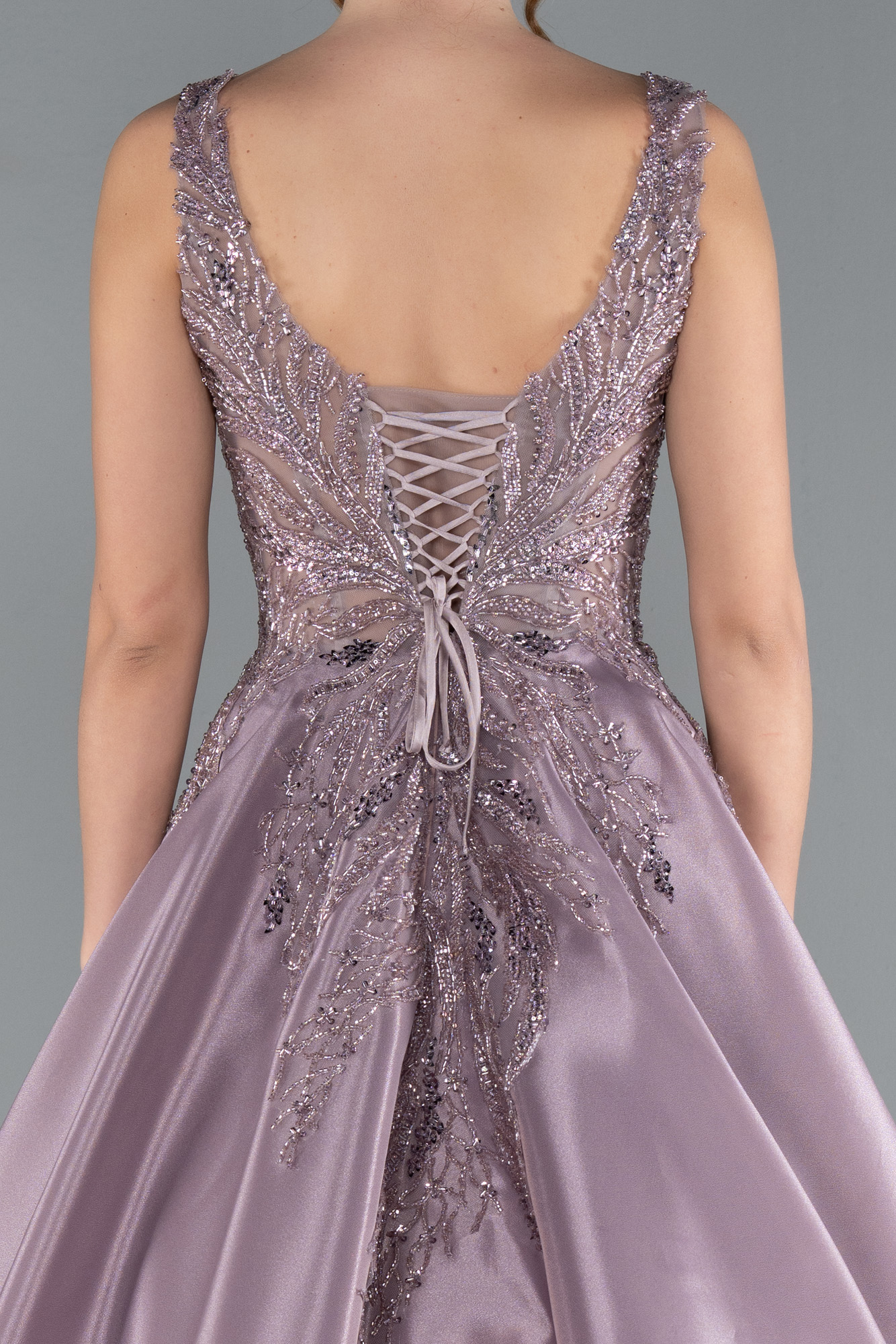 Lavanta Üstü Taş İşlemeli Uzun Nişan Elbisesi ABU4551 - Görsel 5