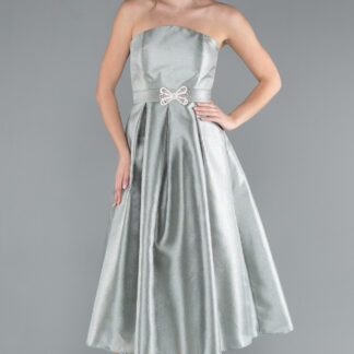 Mint Straplez Kemerli Midi Tafta Davet Elbisesi ABK2287