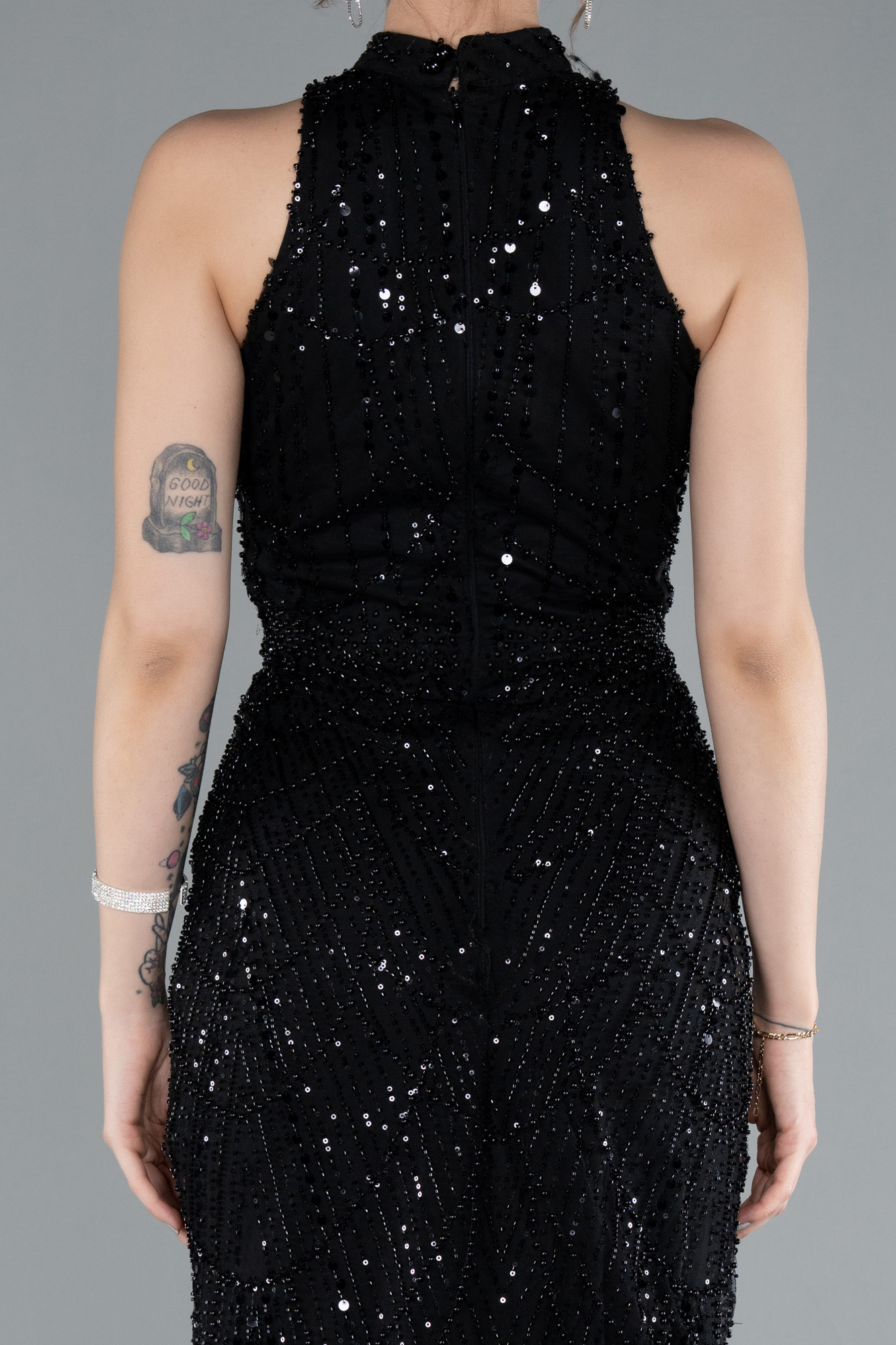 Siyah Halter Yaka Boncuklu Uzun Balık Abiye ABU4791 - Görsel 4