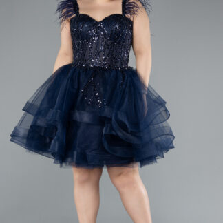 Lacivert İşlemeli Balen Korse Kısa Büyük Beden Abiye ABK2087