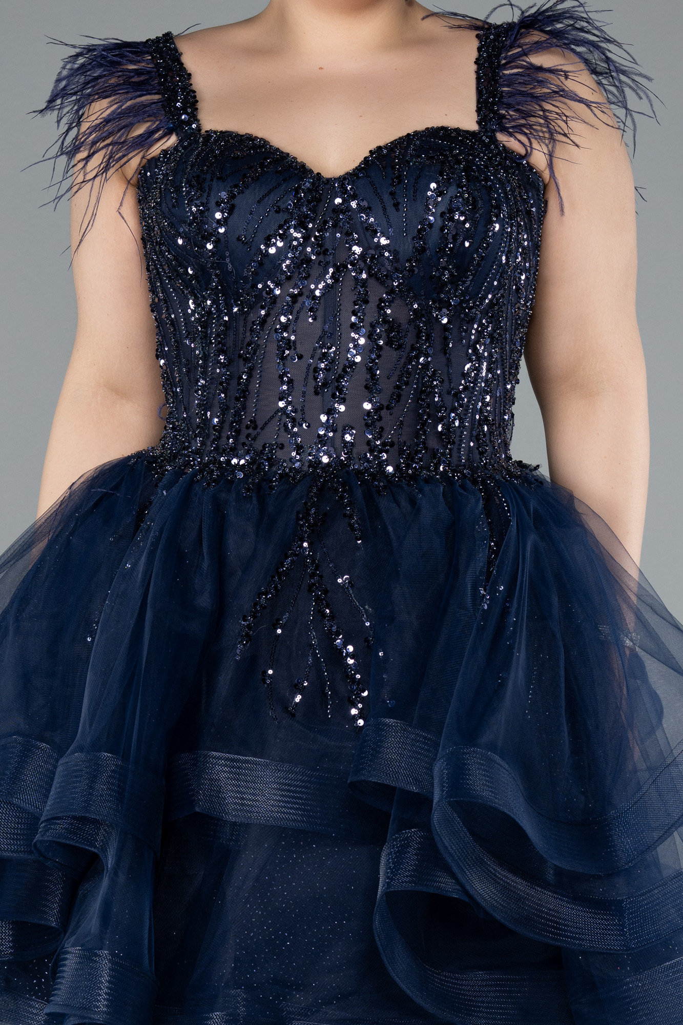 Lacivert İşlemeli Balen Korse Kısa Büyük Beden Abiye ABK2087 - Görsel 3