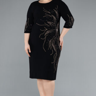 Siyah Kapri Kol Taş İşlemeli Midi Büyük Beden Abiye ABK2291