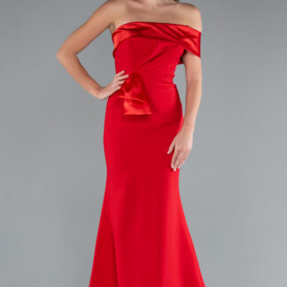 Kırmızı Saten Tek Omuz Uzun Balık Abiye Elbise ABU4832