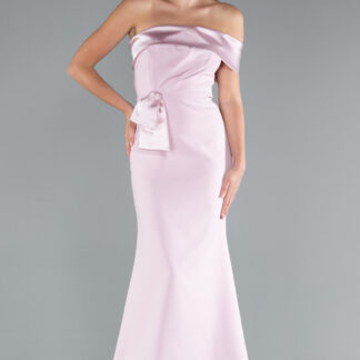 Pudra Saten Tek Omuz Uzun Balık Abiye Elbise ABU4832