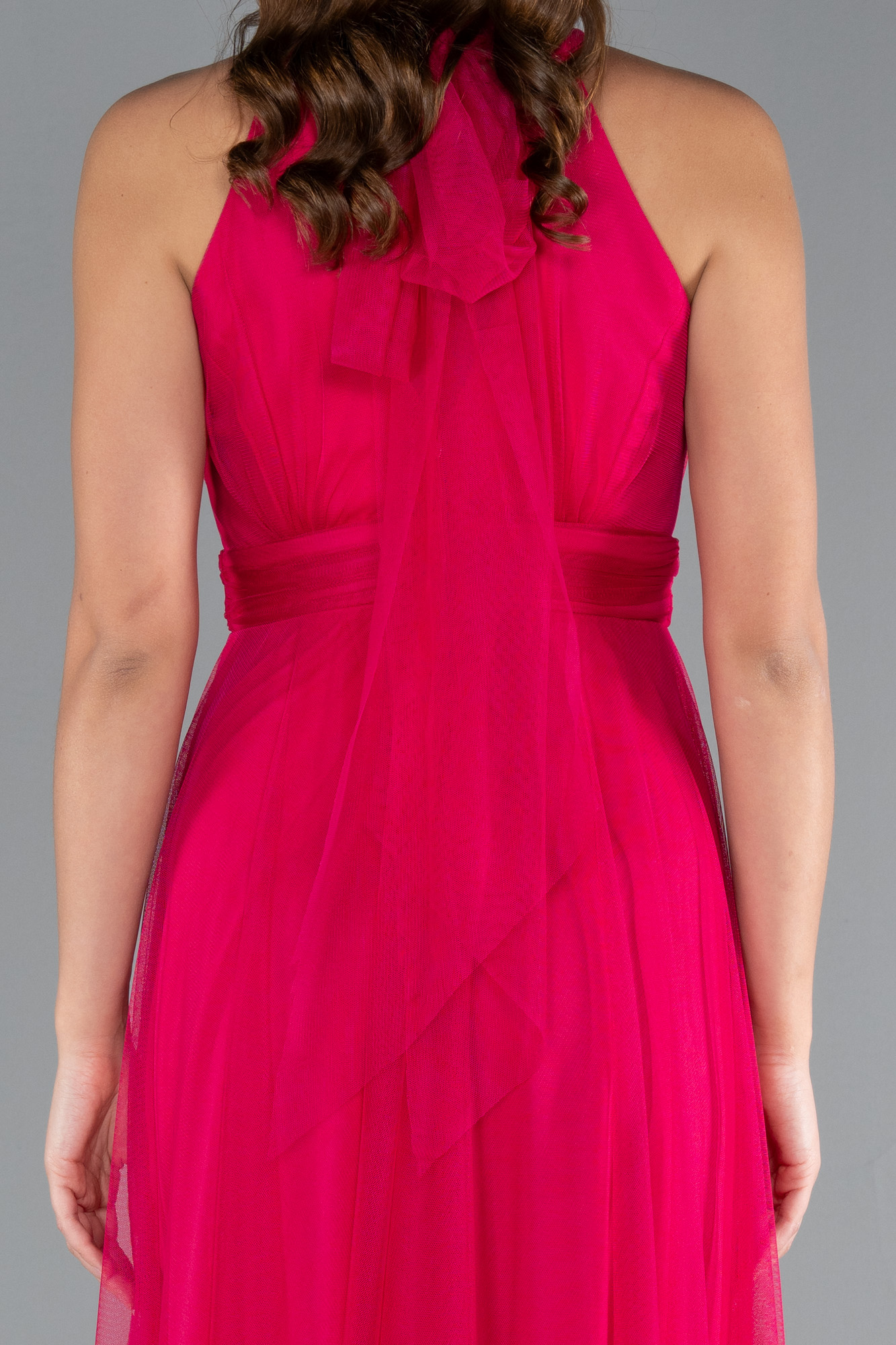 Fuşya Halter Yaka Uzun Abiye Elbise ABU3252 - Görsel 5