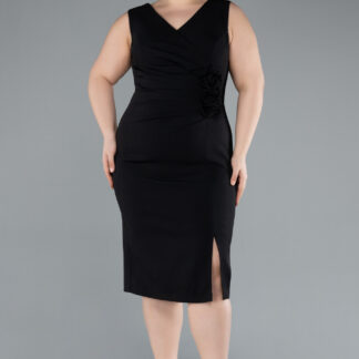 Siyah Kolsuz V Yaka Midi Büyük Beden Abiye ABK2320