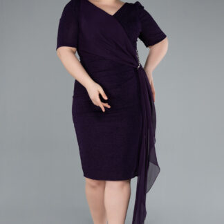 Koyu Mor Kısa Kol Simli Midi Büyük Beden Abiye ABK2303