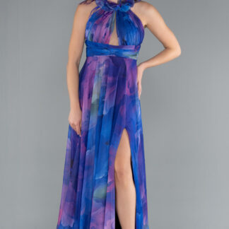 Mor Bacak Dekolteli Empirme Uzun Mezuniyet Elbisesi ABU4901