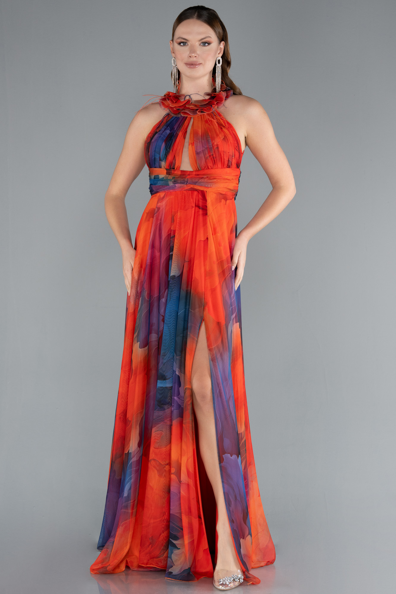 Orange Bacak Dekolteli Empirme Uzun Mezuniyet Elbisesi ABU4901 - Görsel 2