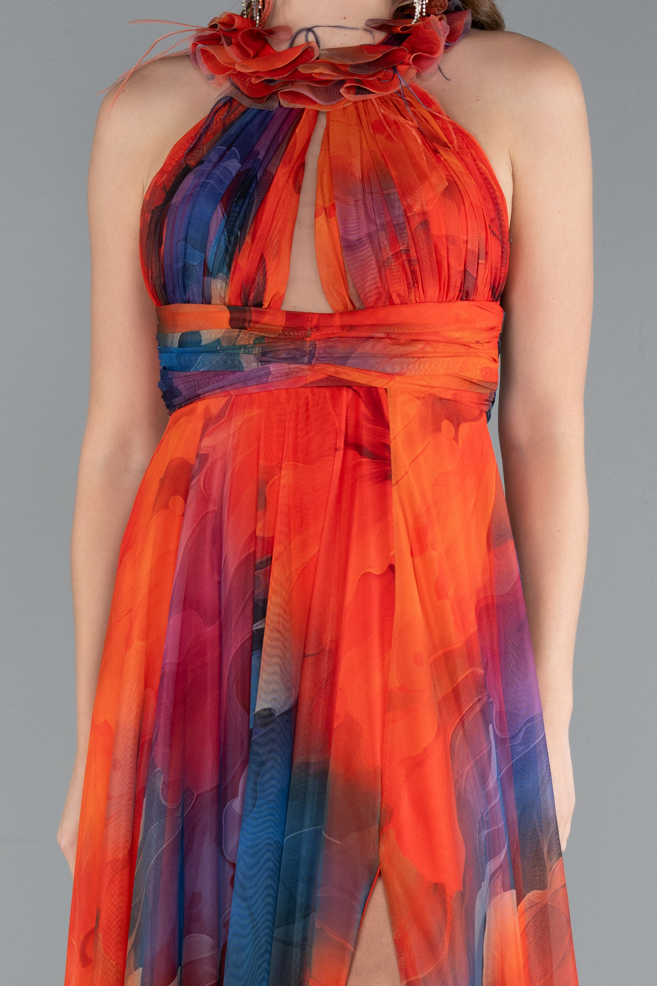 Orange Bacak Dekolteli Empirme Uzun Mezuniyet Elbisesi ABU4901 - Görsel 4