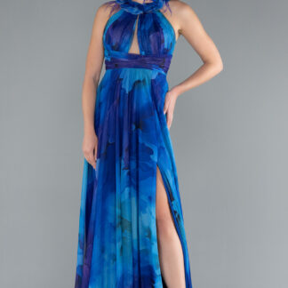 Saks-Mor Bacak Dekolteli Empirme Uzun Mezuniyet Elbisesi ABU4901