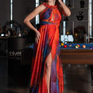 Orange Bacak Dekolteli Empirme Uzun Mezuniyet Elbisesi ABU4901