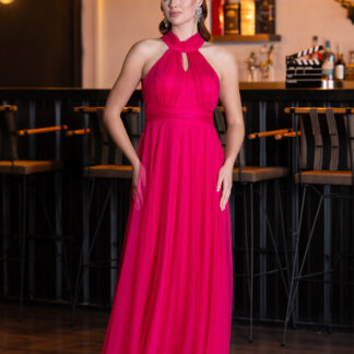 Fuşya Halter Yaka Uzun Abiye Elbise ABU3252