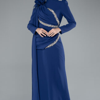 Parlement Dik Yaka Uzun Kol Şallı Tesettür Abiye ABU4934