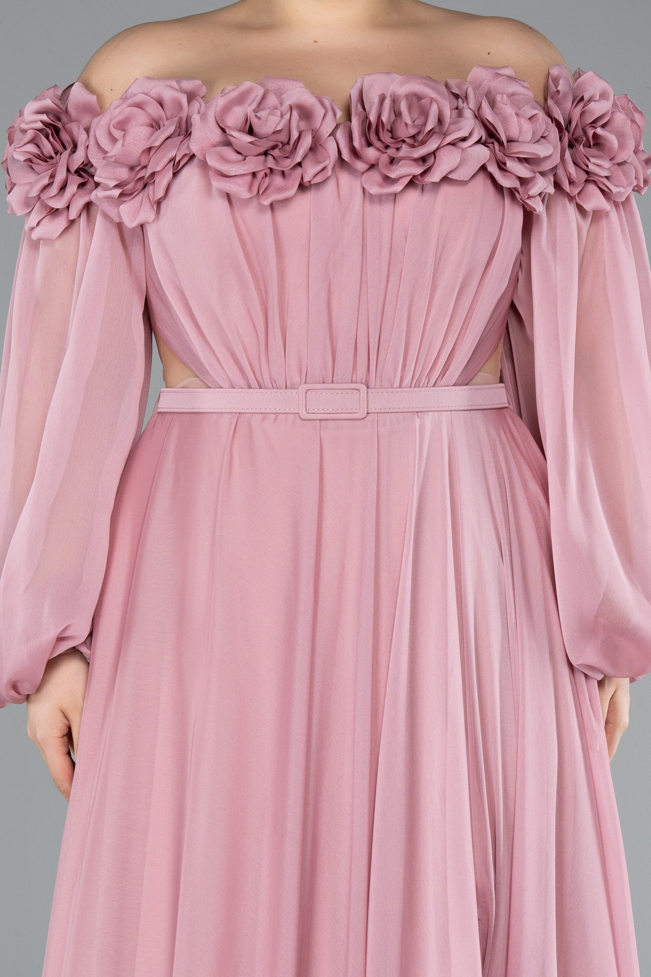 Pudra Kayık Yaka Uzun Kol Büyük Beden Abiye ABU4131 - Görsel 3