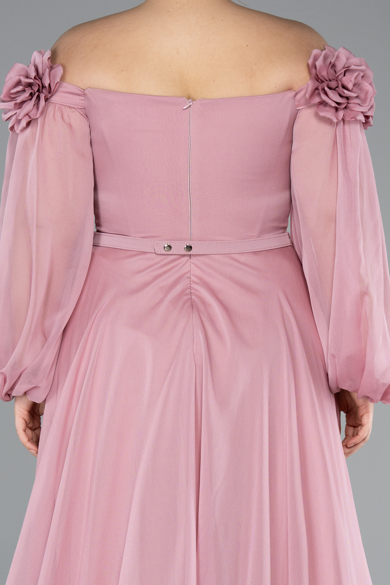 Pudra Kayık Yaka Uzun Kol Büyük Beden Abiye ABU4131 - Görsel 4