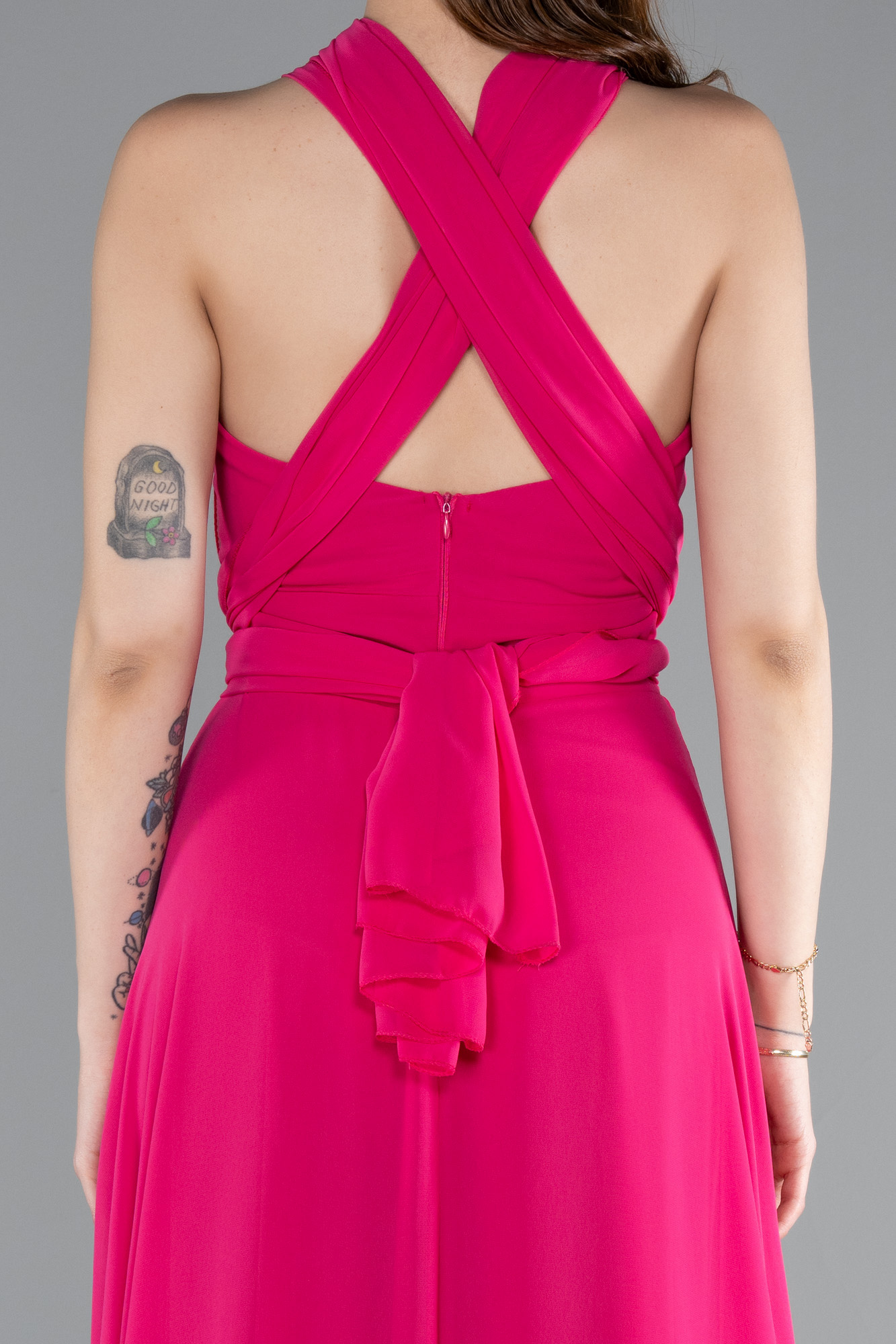 Fuşya Bacak Dekolteli Uzun Şifon Mezuniyet Elbisesi ABU4965 - Görsel 5