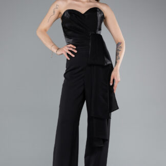 Siyah Straplez Uzun Abiye Tulum ABT130