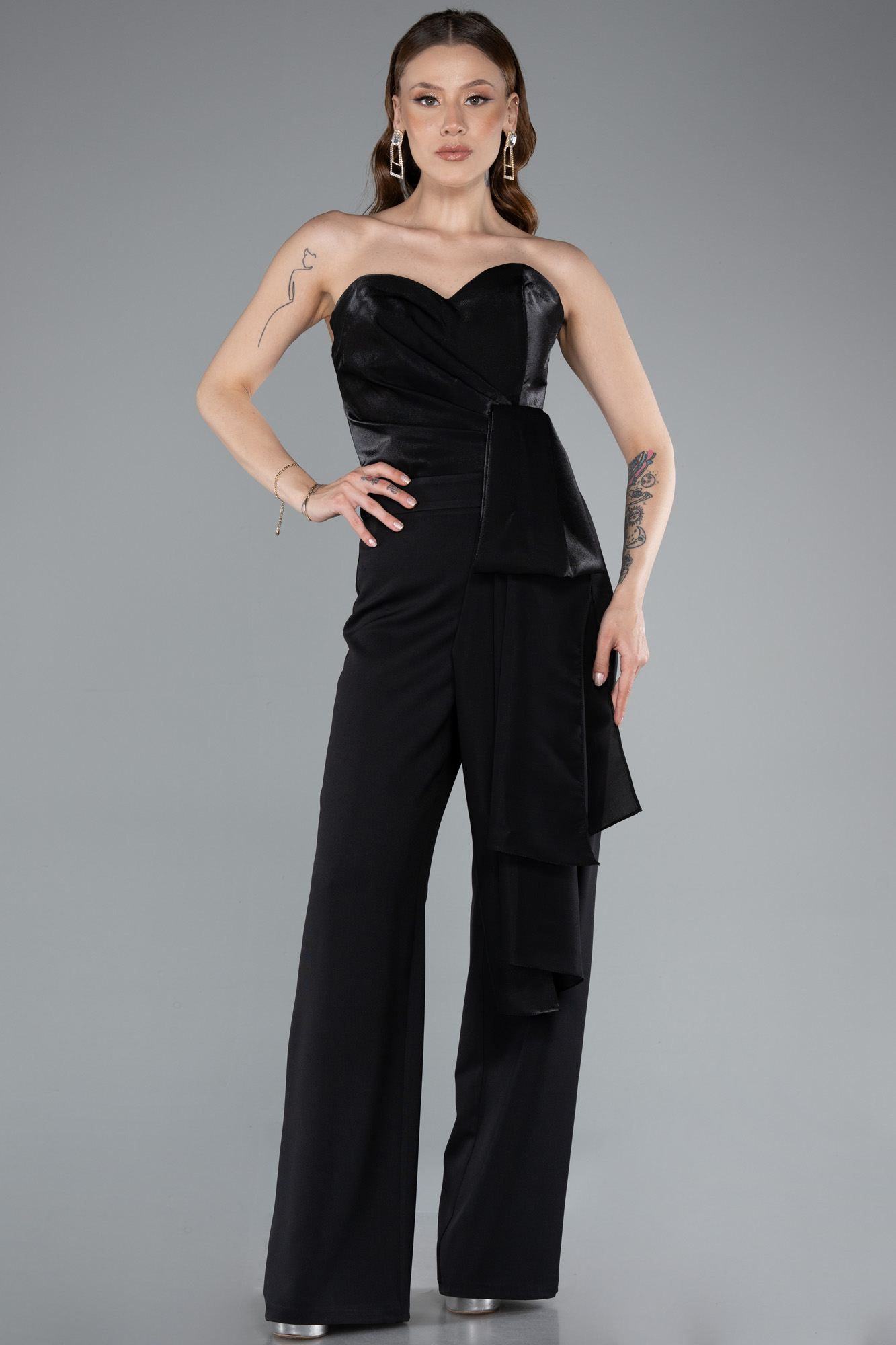 Siyah Straplez Uzun Abiye Tulum ABT130