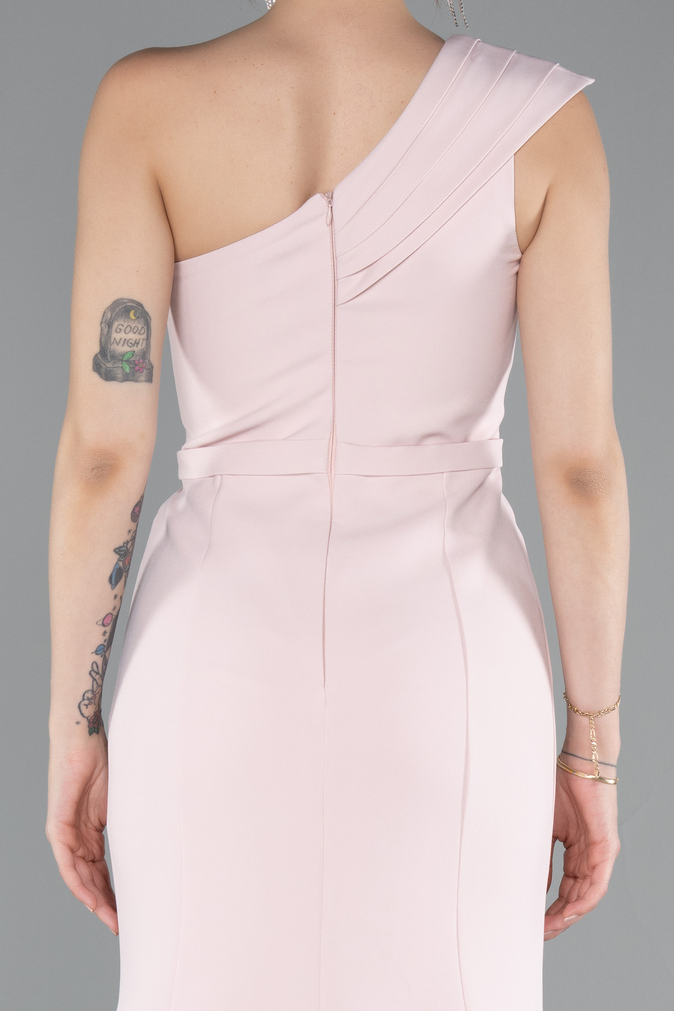 Pudra Tek Omuz Bacak Dekolteli Uzun Abiye ABU4793 - Görsel 5