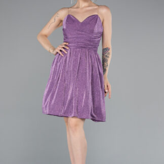 Lila Straplez Kısa Simli Davet Elbisesi ABK2349