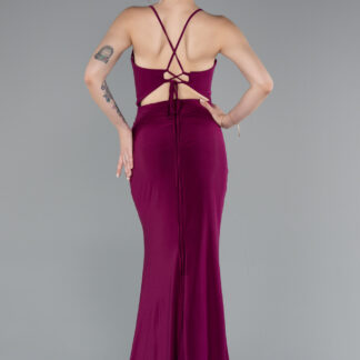 Mürdüm Bacak Ve Sırt Dekolteli Uzun Abiye ABU3949