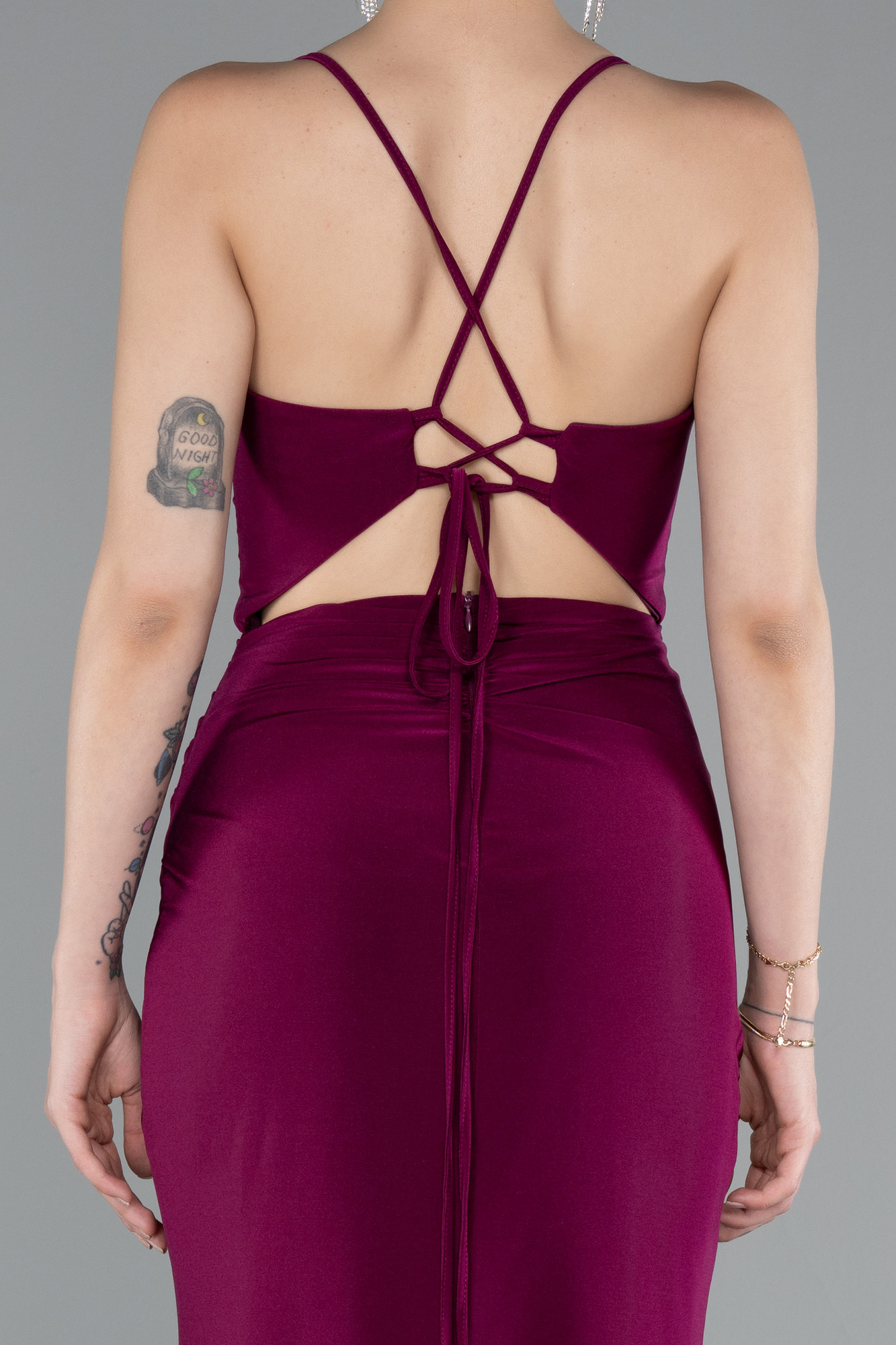 Mürdüm Bacak Ve Sırt Dekolteli Uzun Abiye ABU3949 - Görsel 4