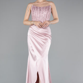 Pudra Straplez Balen Korse Uzun Saten Abiye ABU3883