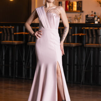 Pudra Tek Omuz Bacak Dekolteli Uzun Abiye ABU4793