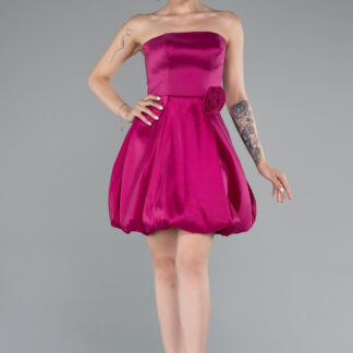 Fuşya Straplez Balon Etek Kısa Mezuniyet Elbisesi ABK2360