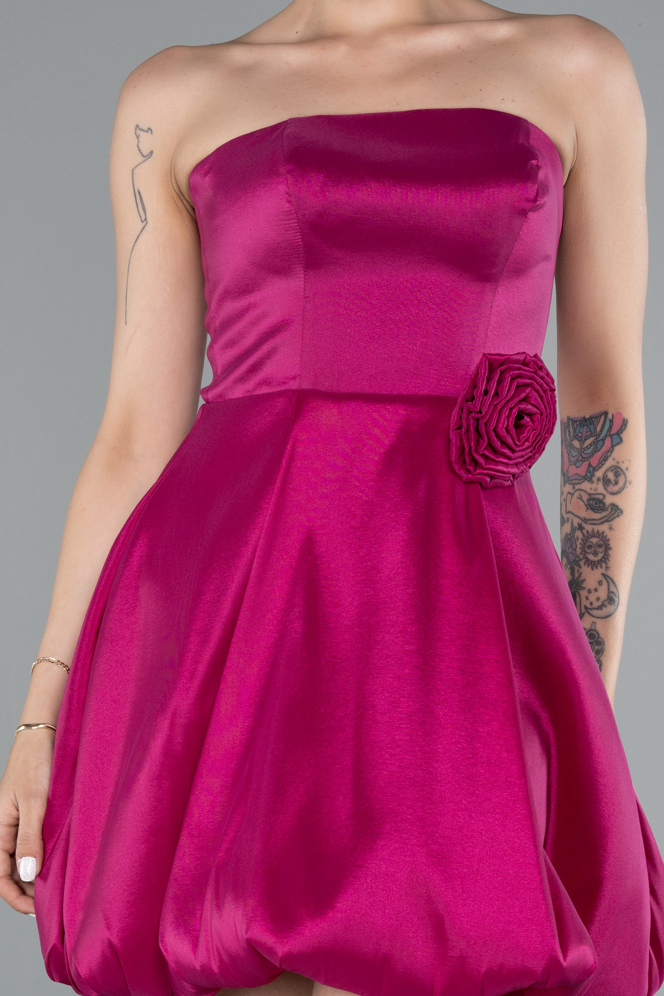 Fuşya Straplez Balon Etek Kısa Mezuniyet Elbisesi ABK2360 - Görsel 3